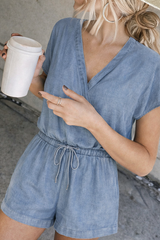Effortless Soft Denim Romper – Lightweight Tencel Jumpsuit with Drawstring Waist