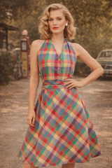 Women’s Retro Plaid Halter Dress