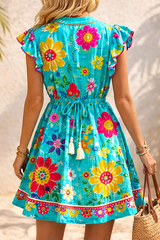 Womenโs Boho Floral Dress โ Lightweight V-Neck A-Line Beach Vacation Dress