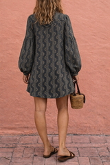 Vintage Western Print Shirt Dress – Retro Boho Button Down Mini Dress