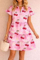 Cute Cherry Floral Mini Dress
