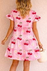 Cute Cherry Floral Mini Dress