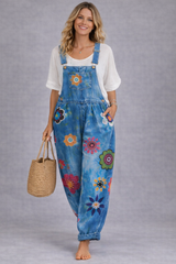 Women's Boho Floral Print Overalls – Casual Loose Beach Jumpsuit