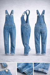 Solid Color Loose Denim Overalls