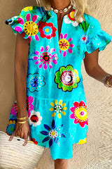 Holiday Paisley Flutter Sleeve Mini Dress