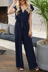 Tie-Front V-Neck Wide-Leg Jumpsuit