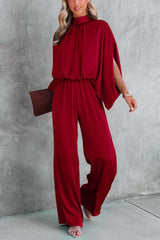 Stand Collar Slit Sleeve Waisted Wide Leg Jumpsuits( in 5 Colors)