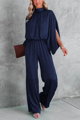 Stand Collar Slit Sleeve Waisted Wide Leg Jumpsuits( in 5 Colors)