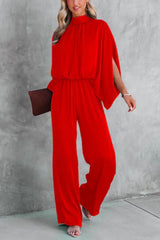 Stand Collar Slit Sleeve Waisted Wide Leg Jumpsuits( in 5 Colors)