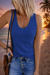 Scoop Neck Ribbed Solid Sleeveless Top