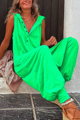 La Vie Pocketed Half Button Hoodied Jumpsuit(5 Colors Available)