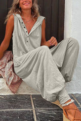 La Vie Pocketed Half Button Hoodied Jumpsuit(5 Colors Available)