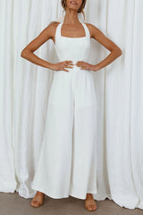 White Halter Neck Wide-Leg Jumpsuit