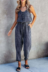 Denim Jumpsuit with Drawstring Waist