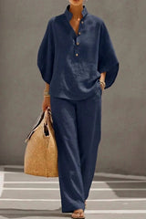 Stand-Collar Blouse with Bell Sleeves