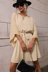 Elegant Batwing Sleeve Mini Dress β Loose Fit Waist Tie Casual Chic Dress