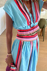 Boho Striped Two-Piece Set – V-Neck Top & Maxi Skirt Summer Outfit