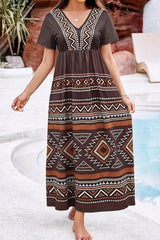 Boho Print Maxi Dress β Casual V Neck Ethnic Style Flowy Summer Dress