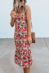 Floral Sleeveless Midi Ruffle Dress