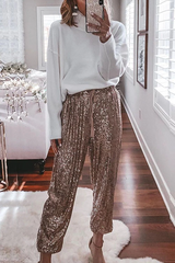 Heididress Drawstring Mid Waist Glitter Sequin Pants