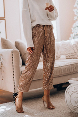 Heididress Drawstring Mid Waist Glitter Sequin Pants
