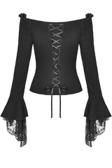 Gothic Lace-Up Off-Shoulder Top with Flared Lace Sleeves