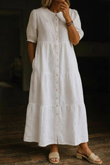 Women's Lace Peter Pan Collar Solid Color Casual Cotton Linen Long Dress