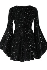 Black 1960s Star V-Neck Velvet Dress