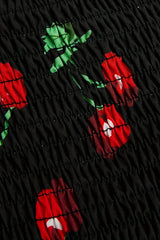 Vintage Cherry Print Halter Neck Dress, Sweet Slim-Fit Flared Skirt Elegant Evening Gown