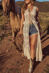 Desert Honey Ruffle Lace Front Tie Top