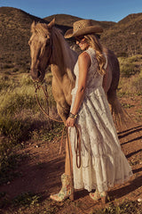 Desert Honey Ruffle Lace Front Tie Top