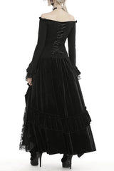 Gothic Lace-Up Off-Shoulder Top with Flared Lace Sleeves