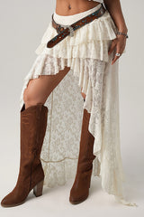 New Collection High-End Lace Western Style Irregular Midi Skirt