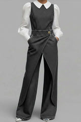 Women's Relaxed Round Neck Sleeveless Casual Loose Denim Wide-Leg Jumpsuit