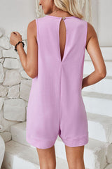Solid Color Casual Round Neck Sleeveless Pocket Loose Rompers