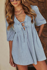 Terez Front Tie Denim Romper