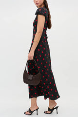 Boho Floral Midi Dress – Vintage Rose Print V-Neck Summer Vacation Dress
