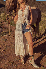 Desert Honey Ruffle Lace Front Tie Top