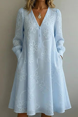 Vintage Elegant V-neck Floral Embroidery Dress