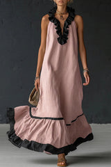 Elegant And Romantic Ruffled Color-blocked Maxi Dress