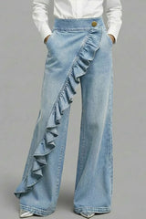 Women's single ruffled jeans