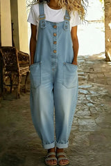Women's Casual Denim Jumpsuit With Adjustable Buckle