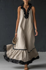 Elegant And Romantic Ruffled Color-blocked Maxi Dress