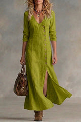 Casual Linen Cotton Button Dress