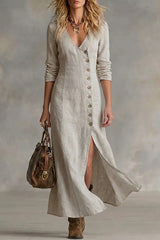 Casual Linen Cotton Button Dress