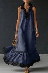 Elegant And Romantic Ruffled Color-blocked Maxi Dress
