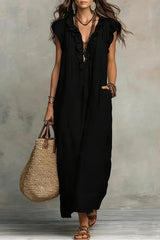 Women's Solid Color Ruffled Art Casual Fashion Cozy Cotton Linen Dress