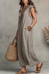 Women's Solid Color Ruffled Art Casual Fashion Cozy Cotton Linen Dress