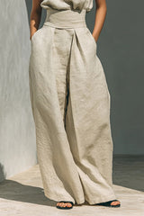 Women's Minimalist Cotton And Linen Blend Sleeveless Blouse And Wide-leg Pants Set