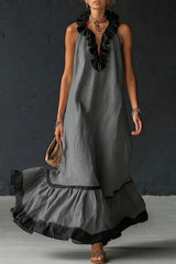 Elegant And Romantic Ruffled Color-blocked Maxi Dress